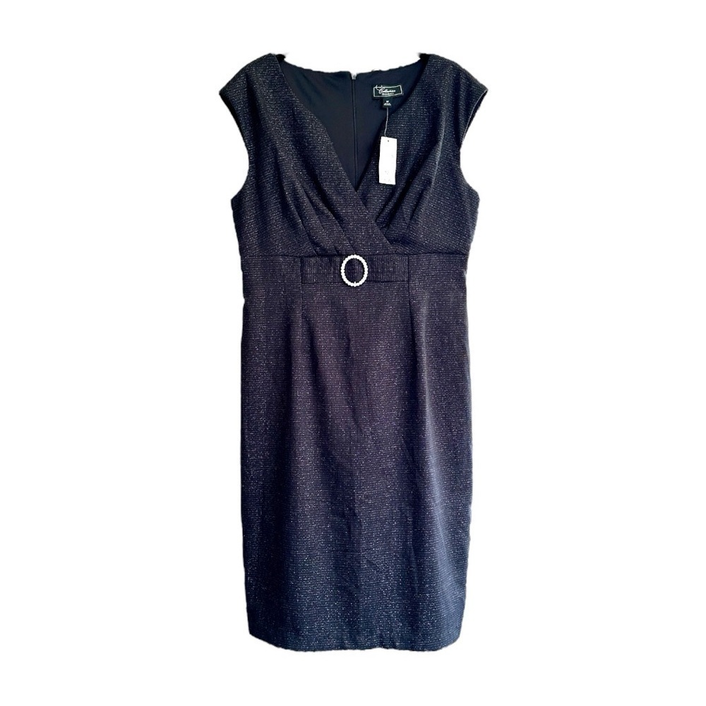 DRESS BARN COLLECTION, NWT, BLACK MIDI DRESS WITH SILVER THREADING. SIZE 12